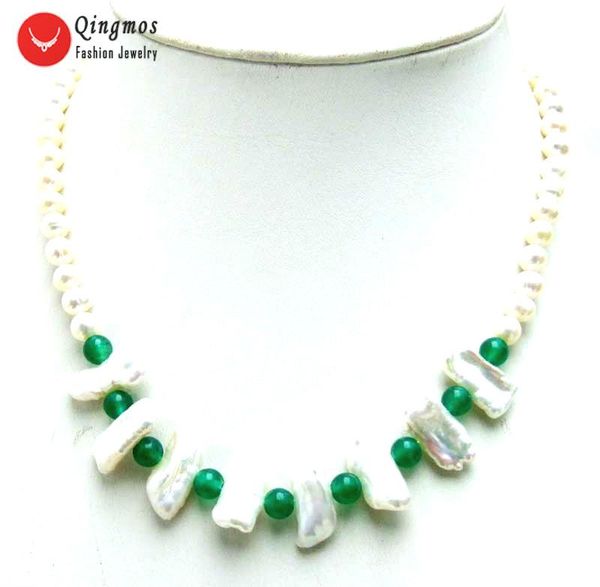 qingmos natural 20mm biwa white pearl pendant necklace for women with 6mm round & green jades 17'' chokers necklaces, Silver
qingmos natural 20mm biwa white pearl pendant necklace for women with 6mm round & green jades 17'' chokers necklaces, Silver