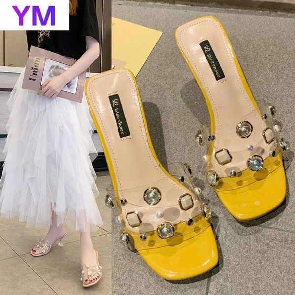 summer women sandals high heels shoes rivets clear heel slides square toe party dress zapatillas mujer casa, Black
summer women sandals high heels shoes rivets clear heel slides square toe party dress zapatillas mujer casa, Black