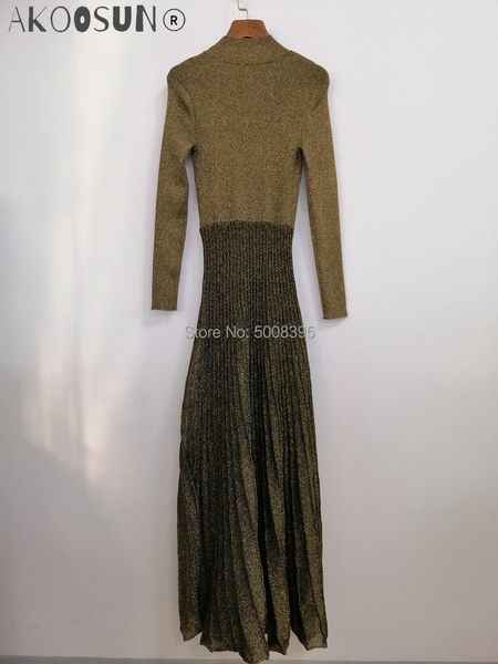 party dresses woman gold copper metallic thread knitted midi dress high neck elastic fashion long sleeves pleated hem, White;black
party dresses woman gold copper metallic thread knitted midi dress high neck elastic fashion long sleeves pleated hem, White;black