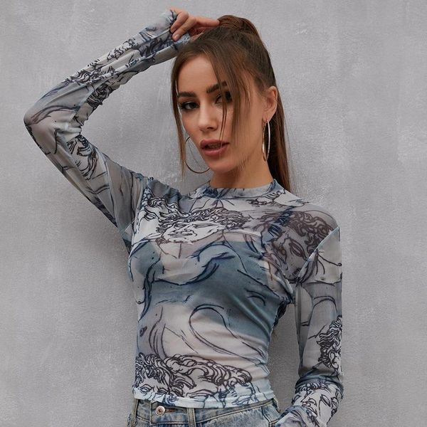 women's t-shirt women see-through mesh t-shirt,adults figure print long sleeve round neck pullover spring and autumn fashion casual top, White
women's t-shirt women see-through mesh t-shirt,adults figure print long sleeve round neck pullover spring and autumn fashion casual top, White