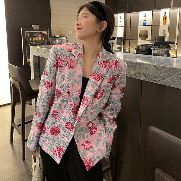 women's suits & blazers vintage jacquard embroidery blazer slim turndown collar spring autumn 2021 korean casual long-sleeve female coa, White;black
women's suits & blazers vintage jacquard embroidery blazer slim turndown collar spring autumn 2021 korean casual long-sleeve female coa, White;black