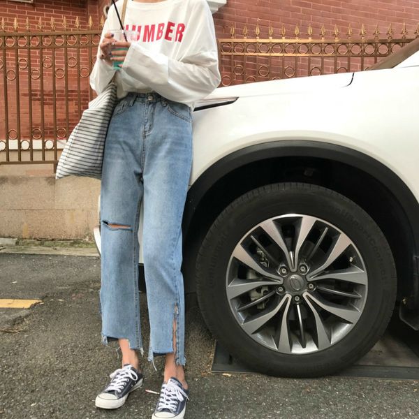 women's jeans women straight ankle-length hole denim womens trendy simple korean style trousers female elegant girls pm2m, Blue
women's jeans women straight ankle-length hole denim womens trendy simple korean style trousers female elegant girls pm2m, Blue