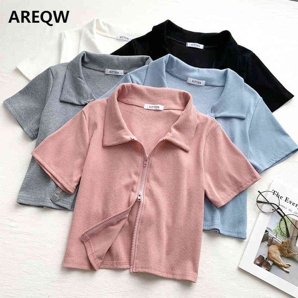 summer fashion all-match design sense zipper lapel short sleeve slim slimming short t-shirt women 210507, White
summer fashion all-match design sense zipper lapel short sleeve slim slimming short t-shirt women 210507, White