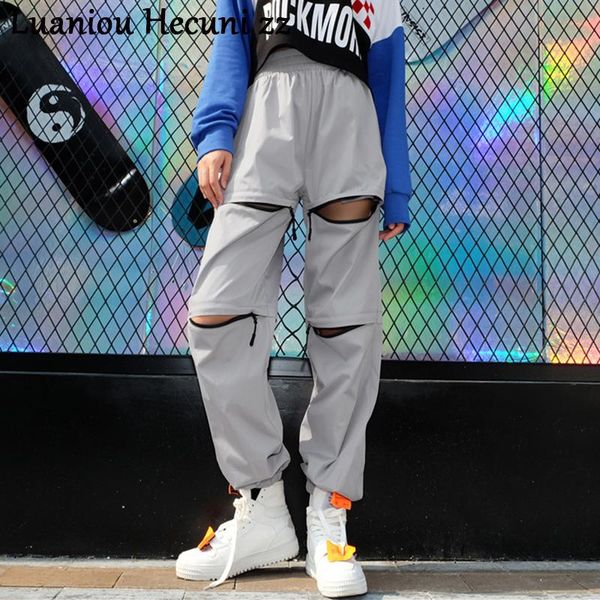 women's pants & capris chu ni autumn reflective gray women cargo high waist loose zipper casual trousers nigh glowing hip hop sweatpant, Black;white
women's pants & capris chu ni autumn reflective gray women cargo high waist loose zipper casual trousers nigh glowing hip hop sweatpant, Black;white