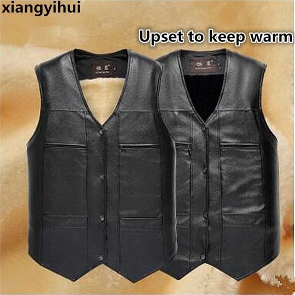 brand large size black leather vest men fleece lined warm jackets sleeveless coat winter leather vest 211118
brand large size black leather vest men fleece lined warm jackets sleeveless coat winter leather vest 211118