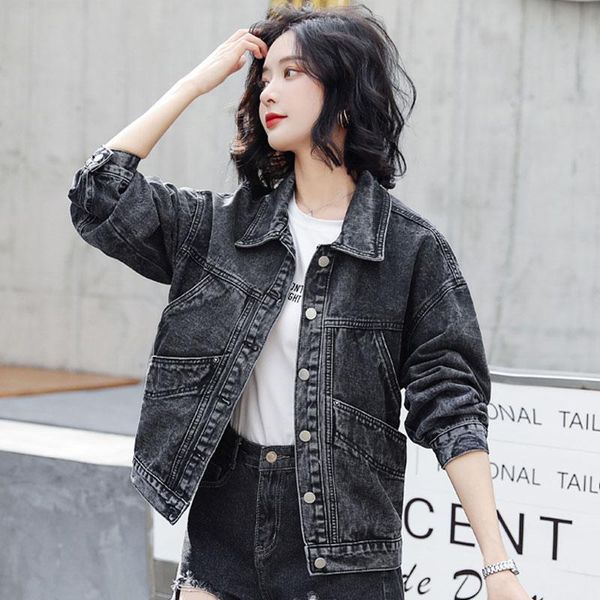 women's jackets vintage denim jacket casual coat black autumn 2021 korean-style long sleeve loose coats 96b, Black;brown
women's jackets vintage denim jacket casual coat black autumn 2021 korean-style long sleeve loose coats 96b, Black;brown