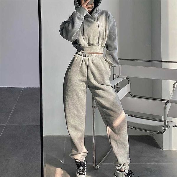 women's tracksuit crop hoodies two pieces set high waist pullover hooded joggers suit female autumn lady sportwear sets 211221, White
women's tracksuit crop hoodies two pieces set high waist pullover hooded joggers suit female autumn lady sportwear sets 211221, White