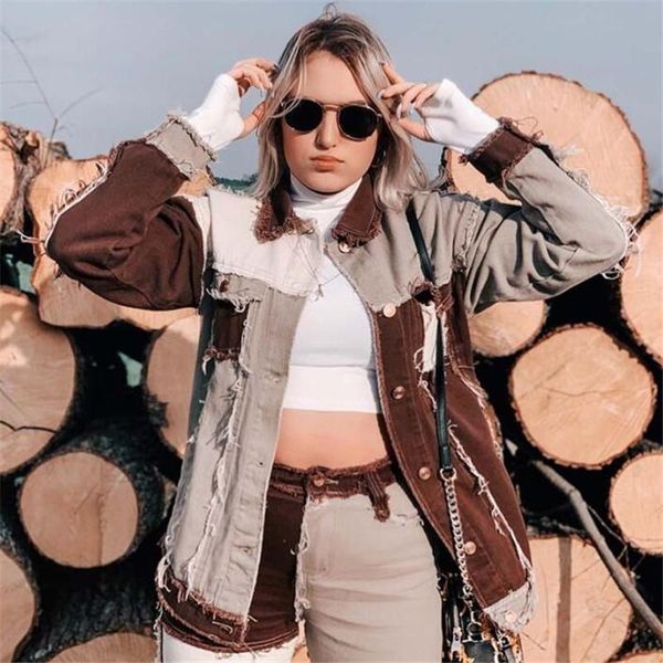 female color stitching coats long sleeves lapel collar buttons loose jackets women denim spring autumn outerwear streetwear women's, Black;brown
female color stitching coats long sleeves lapel collar buttons loose jackets women denim spring autumn outerwear streetwear women's, Black;brown