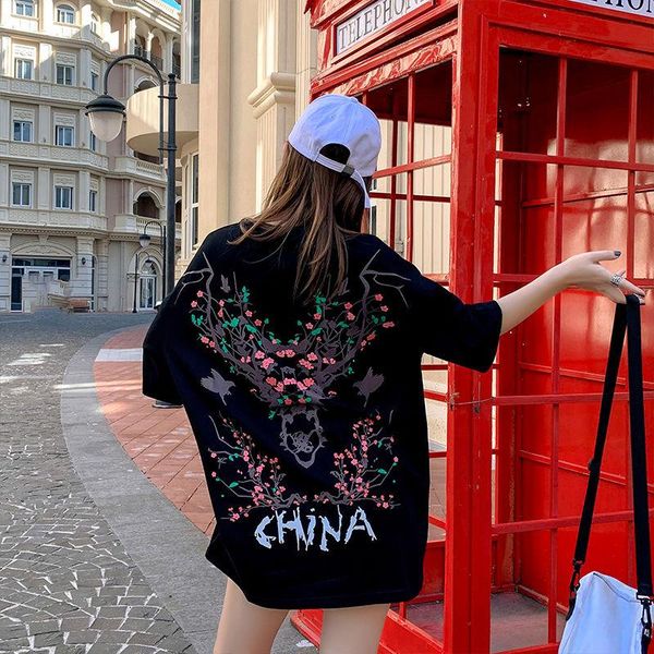 women loose summer t-shirts chinese style printed short sleeves women's t-shirt, White
women loose summer t-shirts chinese style printed short sleeves women's t-shirt, White