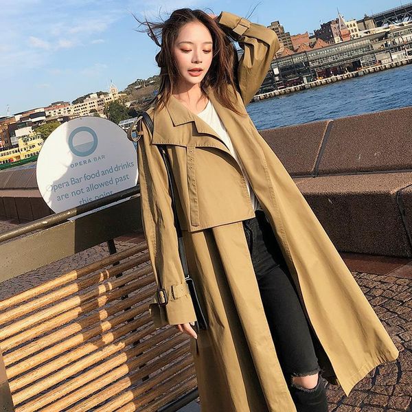 women's trench coats windbreaker spring autumn 2021 korean loose long fashion belted lapel solid coat female plus size outwear, Tan;black
women's trench coats windbreaker spring autumn 2021 korean loose long fashion belted lapel solid coat female plus size outwear, Tan;black