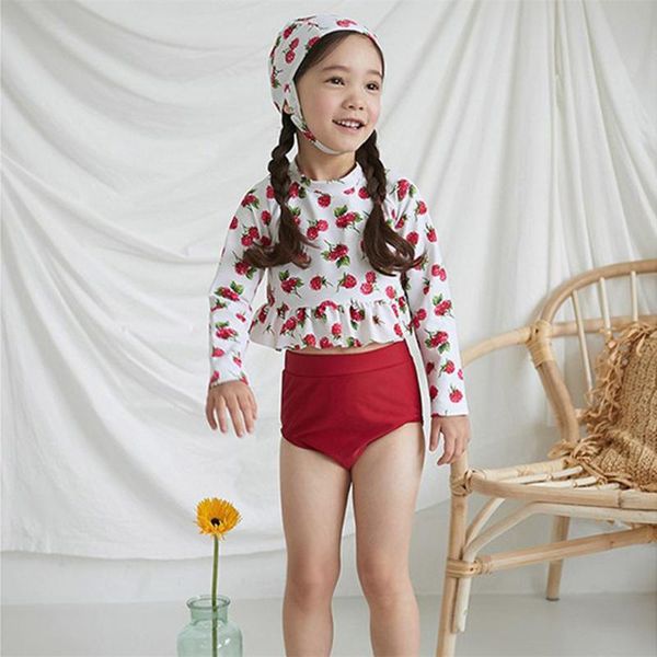 girl swimwear sun protection long sleeve ruffle raspberry printing high waist two-piece swimsuit with swimming cap d14# one-pieces, Black
girl swimwear sun protection long sleeve ruffle raspberry printing high waist two-piece swimsuit with swimming cap d14# one-pieces, Black