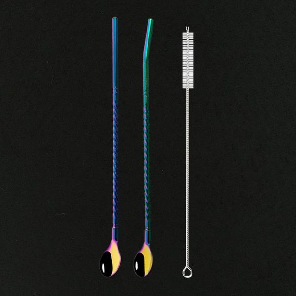 drinking straws 2pcs long twisted straw spoon portable gold tea scoop reusable colored stainless steel black dinnerware set for bar party
drinking straws 2pcs long twisted straw spoon portable gold tea scoop reusable colored stainless steel black dinnerware set for bar party