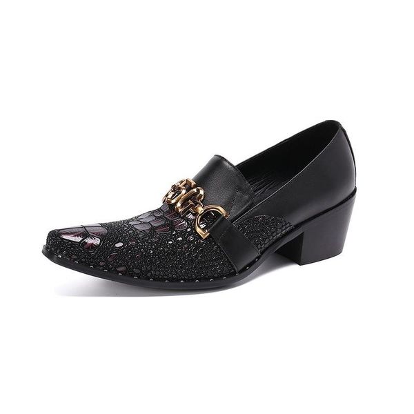 dress shoes handmade men's golden pointed iron toe leather men formal business 6 cm high heels, Black
dress shoes handmade men's golden pointed iron toe leather men formal business 6 cm high heels, Black