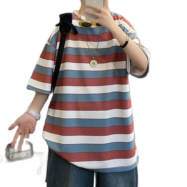 round collar striped men's t-shirt hong kong and korean loose casual couple medium sleeve large t-shirts, White;black
round collar striped men's t-shirt hong kong and korean loose casual couple medium sleeve large t-shirts, White;black