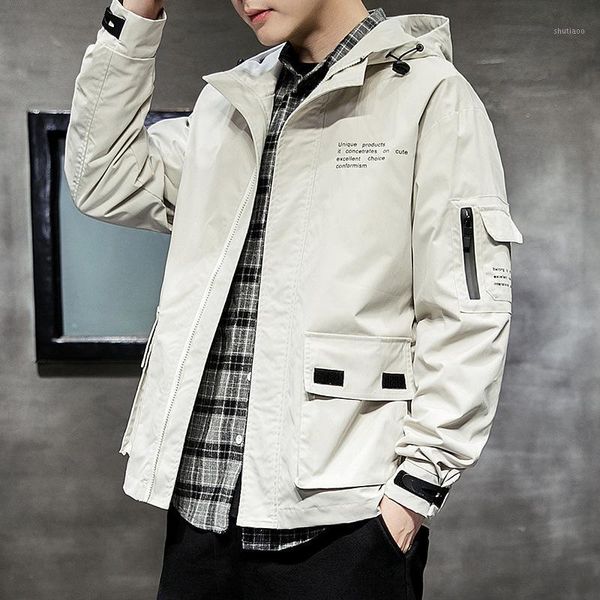 autumn men's jacket hooded windbreaker tooling european and american student trendy brand sports jackets, Black;brown
autumn men's jacket hooded windbreaker tooling european and american student trendy brand sports jackets, Black;brown