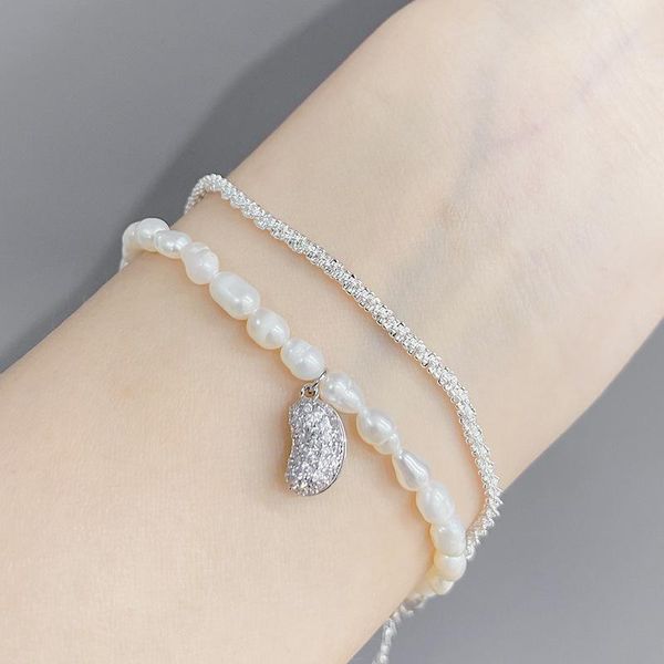 link, chain women bracelet baroque pearl double peanut, Black
link, chain women bracelet baroque pearl double peanut, Black