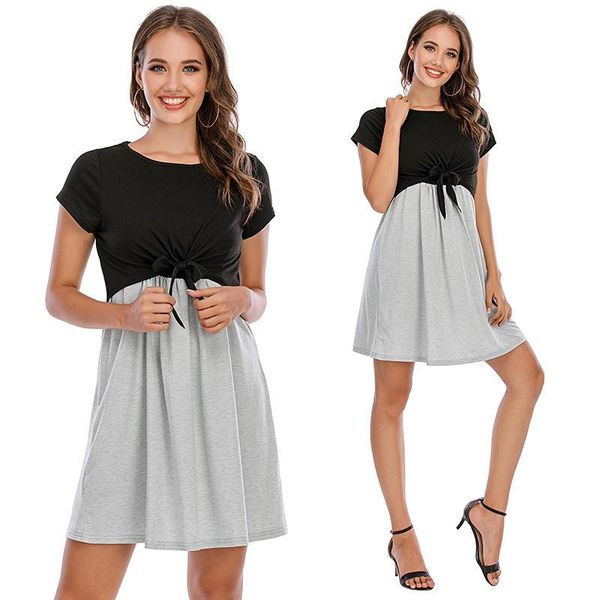 women's casual short sleeve stitching round neck bow lace maternity dress hedging skirt black gray summer dresses, White
women's casual short sleeve stitching round neck bow lace maternity dress hedging skirt black gray summer dresses, White