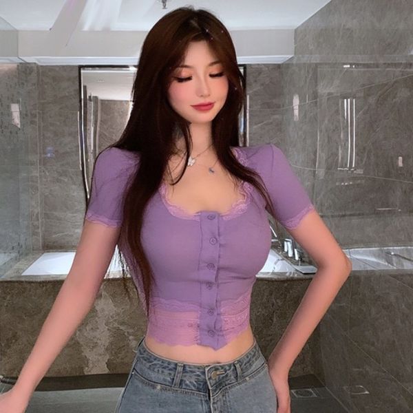 women's tracksuits korean version of lace stitching women's tight-fitting single-breasted t-shirt short summer sleeves l, Gray
women's tracksuits korean version of lace stitching women's tight-fitting single-breasted t-shirt short summer sleeves l, Gray