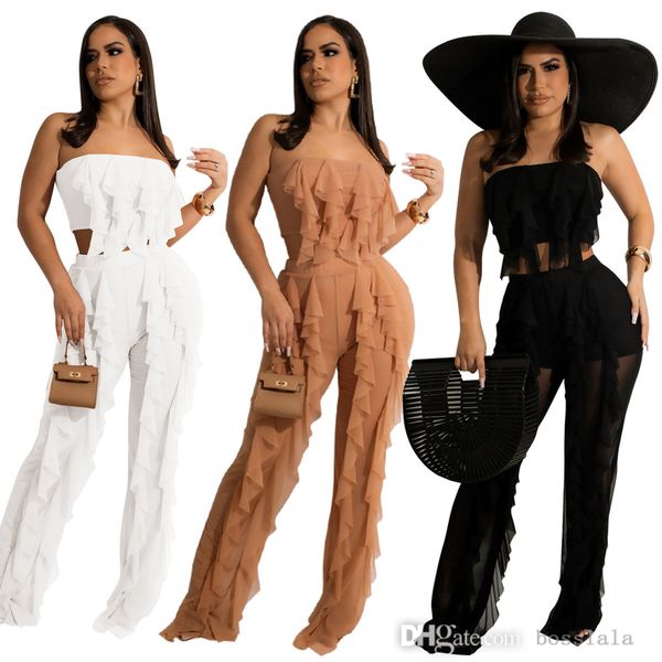two piece swimsuits summer new womens ruffle wrapped bra wide legged pants beach suit, White;black
two piece swimsuits summer new womens ruffle wrapped bra wide legged pants beach suit, White;black