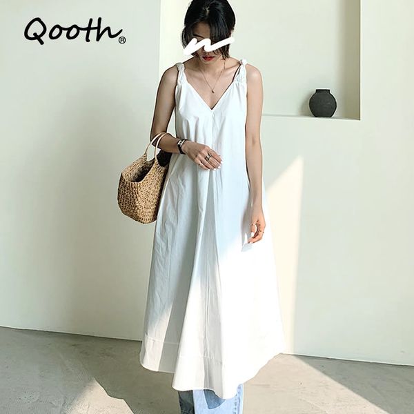 qooth summer women korean style dress fashion lace-up spaghetti strap dresses solid loose casual dress for young girl qt033 210518, Black;gray
qooth summer women korean style dress fashion lace-up spaghetti strap dresses solid loose casual dress for young girl qt033 210518, Black;gray