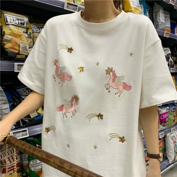 women's t-shirt summer t-shirts embroidery sequins o-neck half-sleeve students harajuku oversized casual t shirt -2xl 256, White
women's t-shirt summer t-shirts embroidery sequins o-neck half-sleeve students harajuku oversized casual t shirt -2xl 256, White