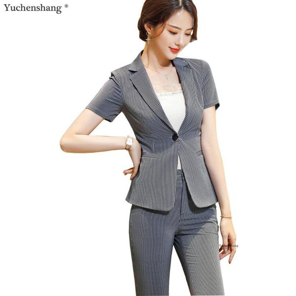 elegant women summer wear pant suit set fashion stripe short sleeve jackets and trousers 2 piece sets for office lady women's two pants, White
elegant women summer wear pant suit set fashion stripe short sleeve jackets and trousers 2 piece sets for office lady women's two pants, White