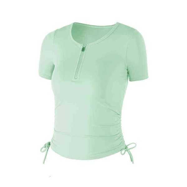 women's t-shirt long sleeve yoga 2022 spring summer sports short sleeved zipper slim fit running fitns with breast pad yoga suit for wo, White