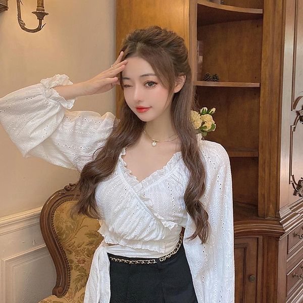sweet style white women's clothing v-neck blouses autumn crop korean clothes ladies shirts long sleeve fashion brand &
sweet style white women's clothing v-neck blouses autumn crop korean clothes ladies shirts long sleeve fashion brand &
