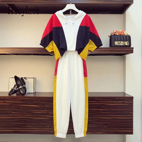 plus size women tracksuits summer short sleeve hooded patchwork and long pants set two piece sporting suit female dress, White
plus size women tracksuits summer short sleeve hooded patchwork and long pants set two piece sporting suit female dress, White