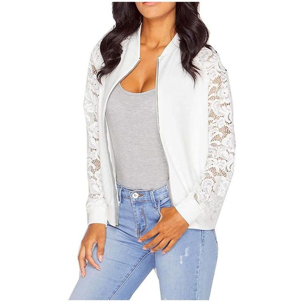 women's t-shirt long-sleeved lace stitching solid color zipper small coat jacket fashion lady t-shirts ladies female, White
women's t-shirt long-sleeved lace stitching solid color zipper small coat jacket fashion lady t-shirts ladies female, White