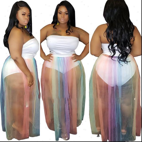 plus size xl 5xl women tracksuits two piece set dress strapless bodysuit sheer mesh rainbow stripe maxi skirt party suit, Gray
plus size xl 5xl women tracksuits two piece set dress strapless bodysuit sheer mesh rainbow stripe maxi skirt party suit, Gray