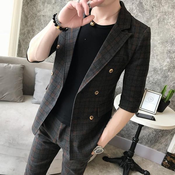 men's suits & blazers short-sleeved double-breasted korean version of slim-plaid pants ( + pants), White;black
men's suits & blazers short-sleeved double-breasted korean version of slim-plaid pants ( + pants), White;black