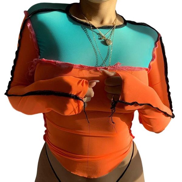 women's t-shirt exy mesh sheer t-shirts women splice slim tee transparent long sleeve t shirt 2021 summer fashion streetwear orange sh, White
women's t-shirt exy mesh sheer t-shirts women splice slim tee transparent long sleeve t shirt 2021 summer fashion streetwear orange sh, White
