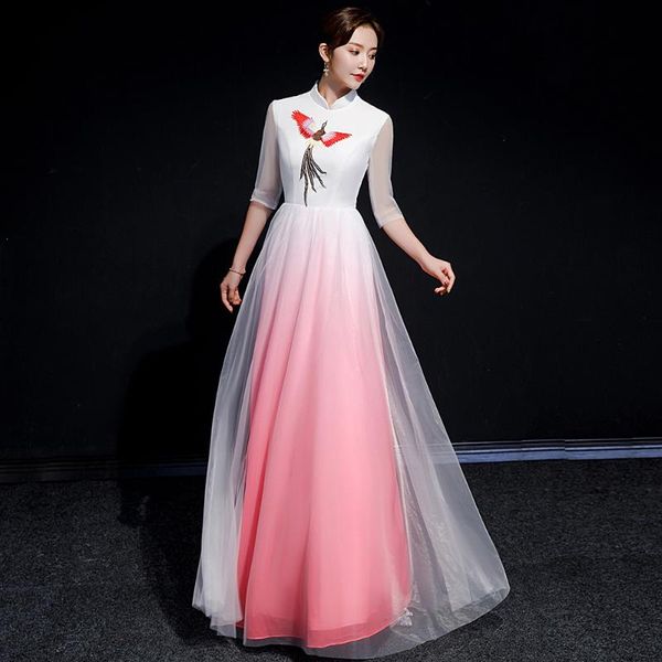embroidery evening dress pink-white gradients party temperament stage show elegant slim banquet oversize 3xl ethnic clothing, Red
embroidery evening dress pink-white gradients party temperament stage show elegant slim banquet oversize 3xl ethnic clothing, Red