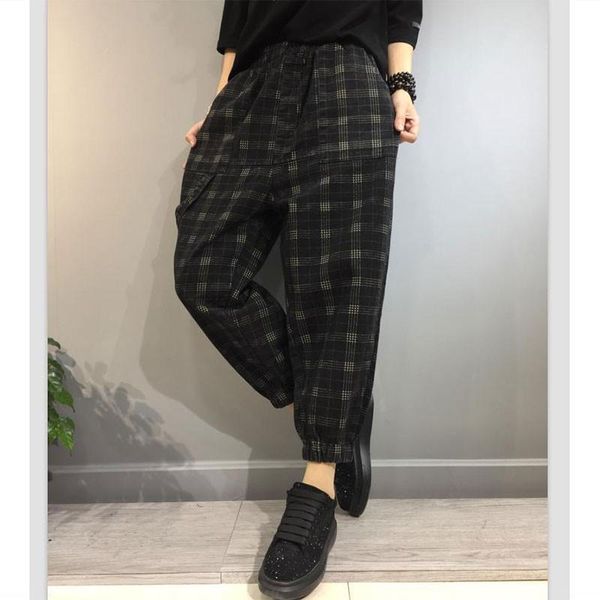 spring autumn arts style women elastic waist loose casual pants vintage plaid cotton harem plus size v59 women's & capris, Black;white
spring autumn arts style women elastic waist loose casual pants vintage plaid cotton harem plus size v59 women's & capris, Black;white