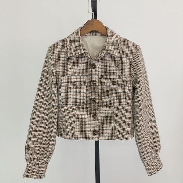 women's jackets women jacket 2021 early autumn lapel houndstooth button long sleeve short ladies, Black;brown
women's jackets women jacket 2021 early autumn lapel houndstooth button long sleeve short ladies, Black;brown