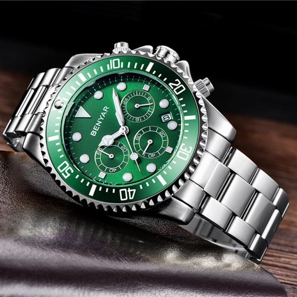 wristwatches benyar brand men quartz stainless steel waterproof chronograph casual fashion automatic watches relojes, Slivery;brown
wristwatches benyar brand men quartz stainless steel waterproof chronograph casual fashion automatic watches relojes, Slivery;brown