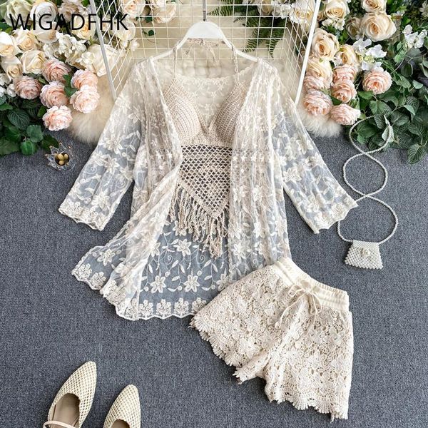 women's tracksuits wigadfhk summer lace suit 2021 halter hollow camisole + knit shorts chic 3-piece set, Gray
women's tracksuits wigadfhk summer lace suit 2021 halter hollow camisole + knit shorts chic 3-piece set, Gray