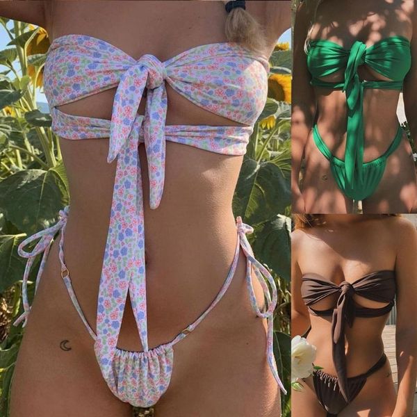 one-piece suits women 2pcs bikini set hollow out strapless tie knot front bandeau swimsuit side lace-up bandage thong bathing suit
one-piece suits women 2pcs bikini set hollow out strapless tie knot front bandeau swimsuit side lace-up bandage thong bathing suit