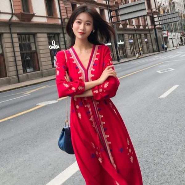 casual dresses bohemian national style cotton linen dress embroidered red large size thin skirt thailand tourism resort beach, Black;gray
casual dresses bohemian national style cotton linen dress embroidered red large size thin skirt thailand tourism resort beach, Black;gray
