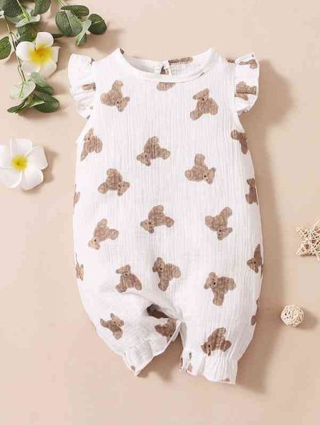 baby bear print ruffle trim romper she, Blue
baby bear print ruffle trim romper she, Blue