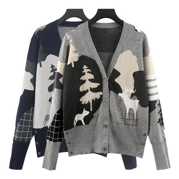 21 spring tb new jungle animal graffiti slim fit v-neck knitted cardigan women's casual split coat, White
21 spring tb new jungle animal graffiti slim fit v-neck knitted cardigan women's casual split coat, White