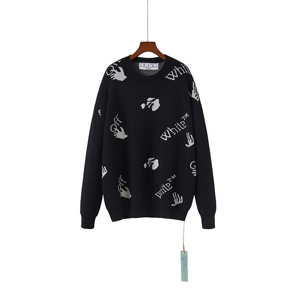 autumn and winter new off chest palm letter pattern men's women's pullover round neck sweater, Black
autumn and winter new off chest palm letter pattern men's women's pullover round neck sweater, Black