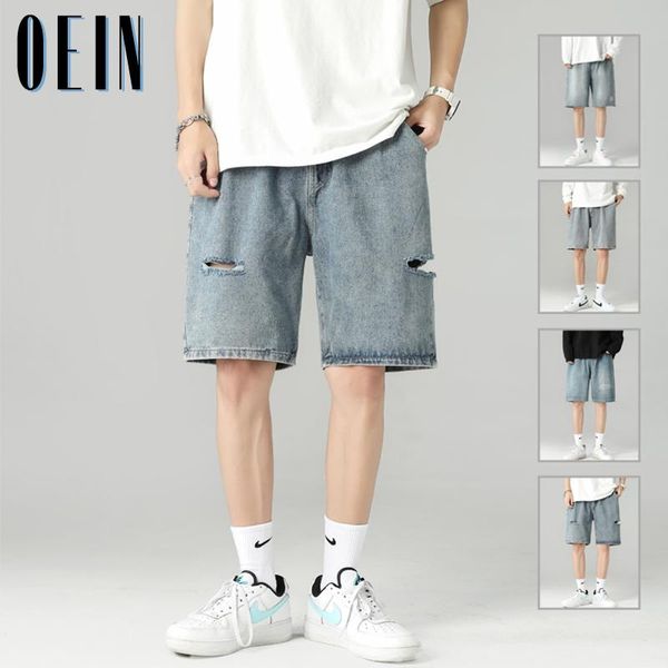 men's jeans oein summer mens denim shorts beach casual straight ripped knee length drawstring loose hole male short, Blue
men's jeans oein summer mens denim shorts beach casual straight ripped knee length drawstring loose hole male short, Blue