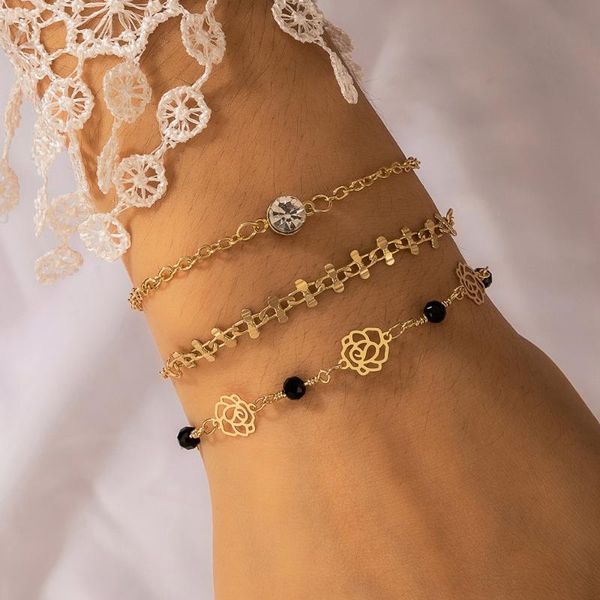 link, chain 3pcs/sets fashion rhinestone bracelets for women hollow rose flower bead gold alloy metal bangel jewelry accessory 15684, Black
link, chain 3pcs/sets fashion rhinestone bracelets for women hollow rose flower bead gold alloy metal bangel jewelry accessory 15684, Black