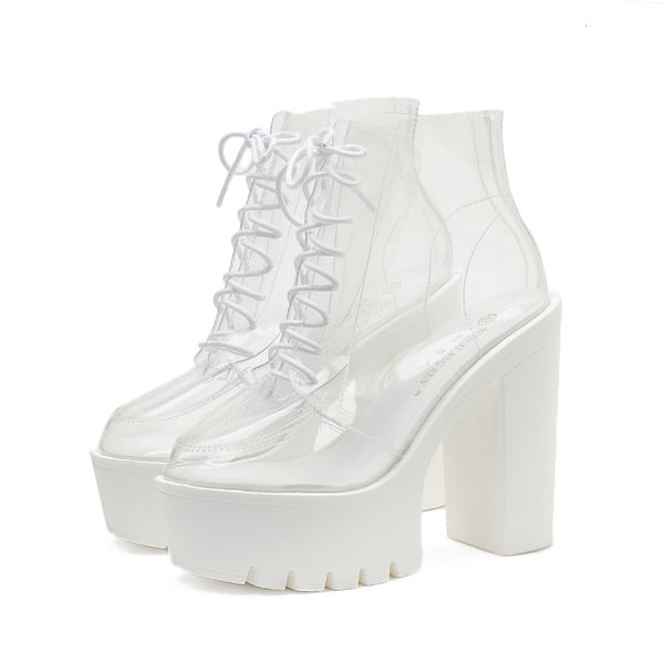 dress shoes thick heel super high heels women's sandal boots transparent lace-up round head rainy day waterproof naked ejie, Black
dress shoes thick heel super high heels women's sandal boots transparent lace-up round head rainy day waterproof naked ejie, Black