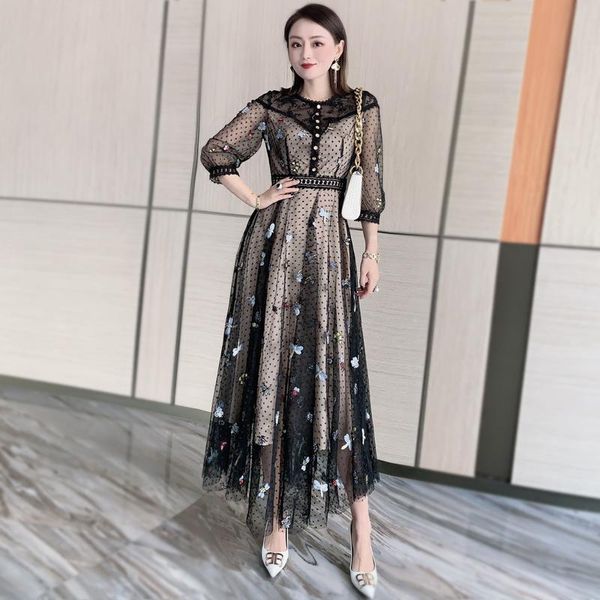 runway 3/4 sleeve mesh embroidered long dress women's 210331sy01 casual dresses, Black;gray
runway 3/4 sleeve mesh embroidered long dress women's 210331sy01 casual dresses, Black;gray