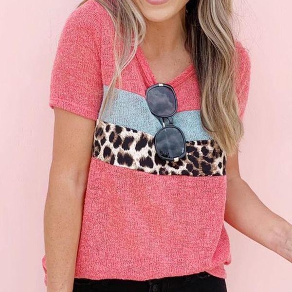 women's t-shirt summer fashion casual o-neck patchwork short sleeve leopard print, White
women's t-shirt summer fashion casual o-neck patchwork short sleeve leopard print, White