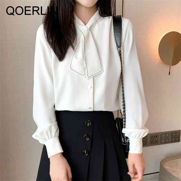 white elegant blouse women korean style chiffon shirt single-breasted long sleeve bowtie plus size ol ladies 210601
white elegant blouse women korean style chiffon shirt single-breasted long sleeve bowtie plus size ol ladies 210601