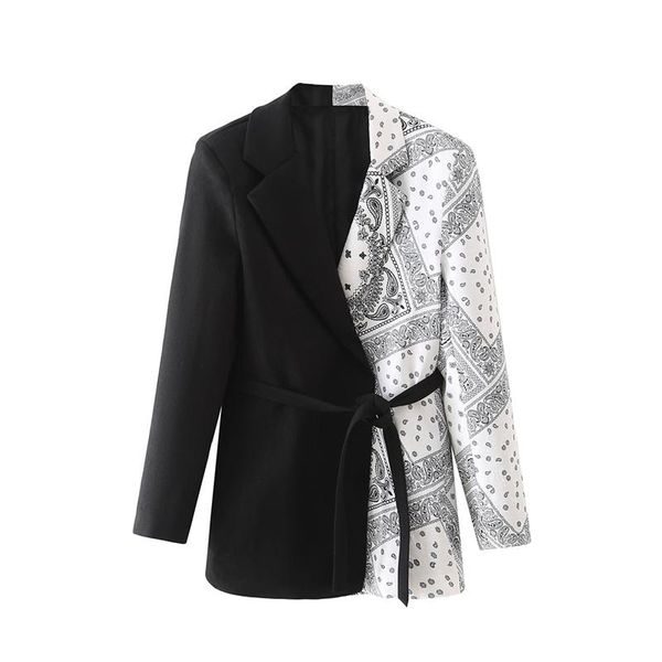 women's suits & blazers woman elegant patchwork blazer 2021 autumn fashion female print lacing ladies causal sashes outerwear, White;black
women's suits & blazers woman elegant patchwork blazer 2021 autumn fashion female print lacing ladies causal sashes outerwear, White;black